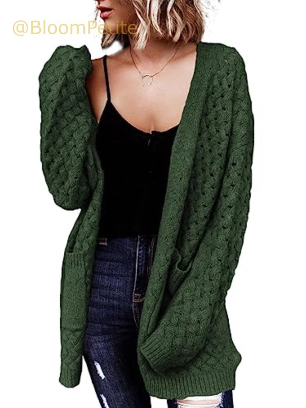 Cable Knit Open Front Cardigan Long Sleeve Chunky Knit Sweater with Pockets